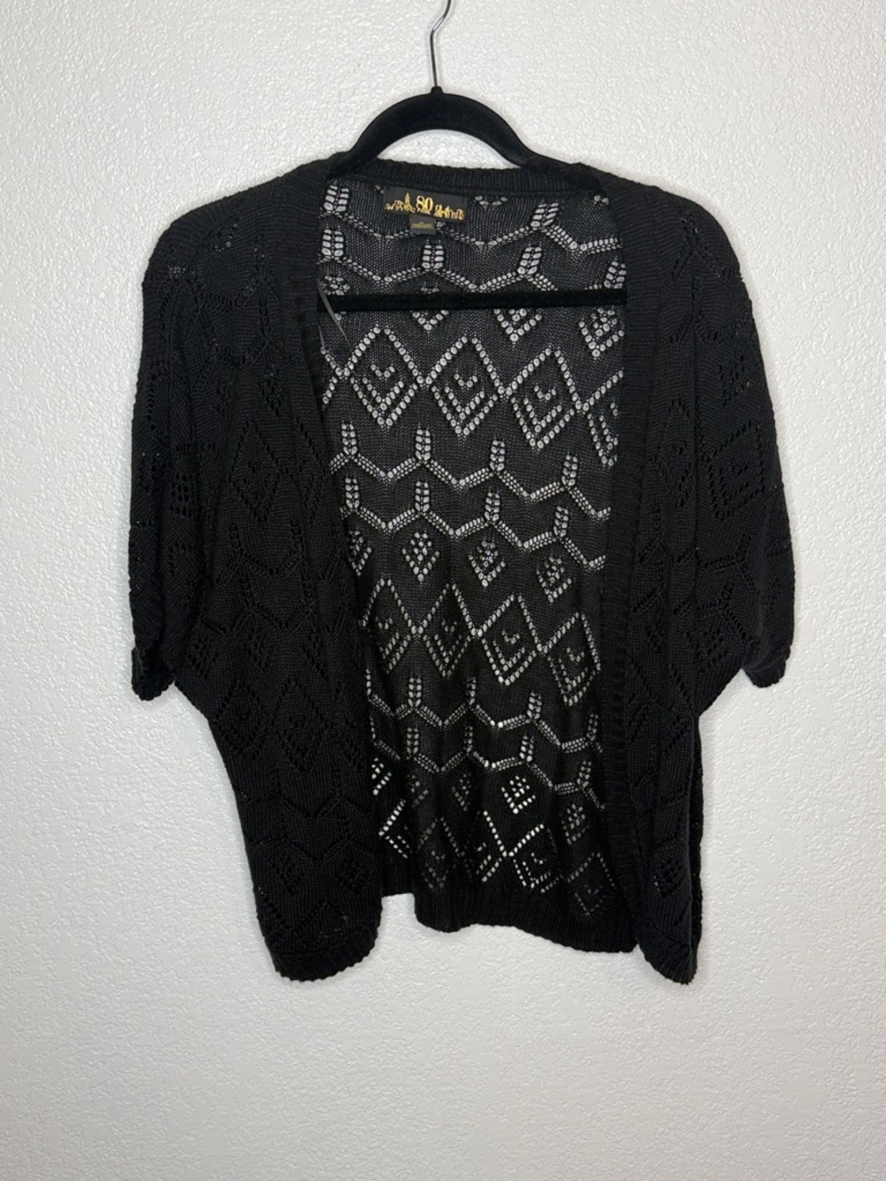 80 Park Black Open Weave Shrug Short Sleeve Cardigan Size XL